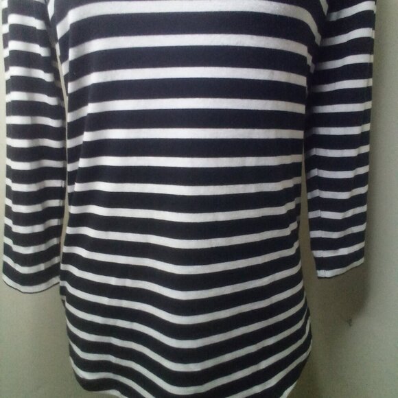 Verve Ami Shirt Women M 3/4 Sleeve Cut-Out Stripe Black White - Picture 10 of 16
